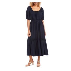 KAREN KANE Womens Black Self-tie Belt Cap Sleeve Midi Fit + Flare Dress M